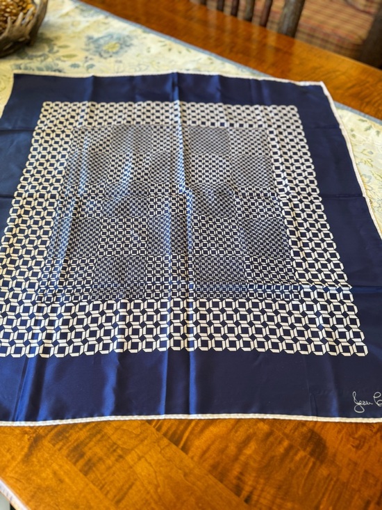 Jean Caseeere Navy and White Geometric Silk Scarf - Picture 6 of 9